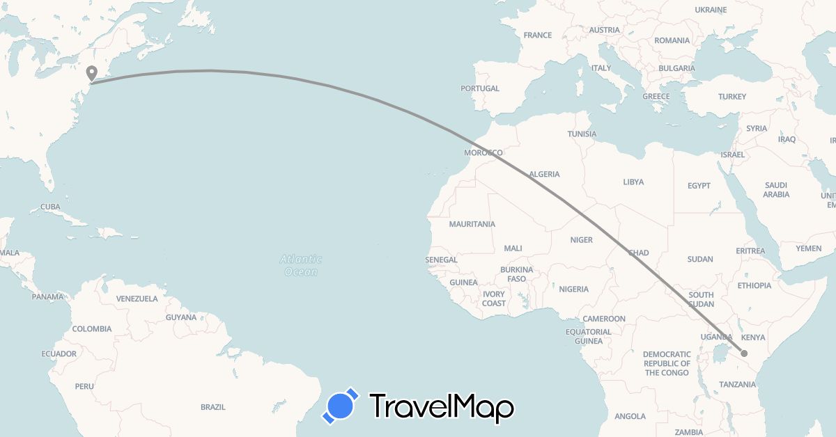 TravelMap itinerary: plane in Kenya, United States (Africa, North America)